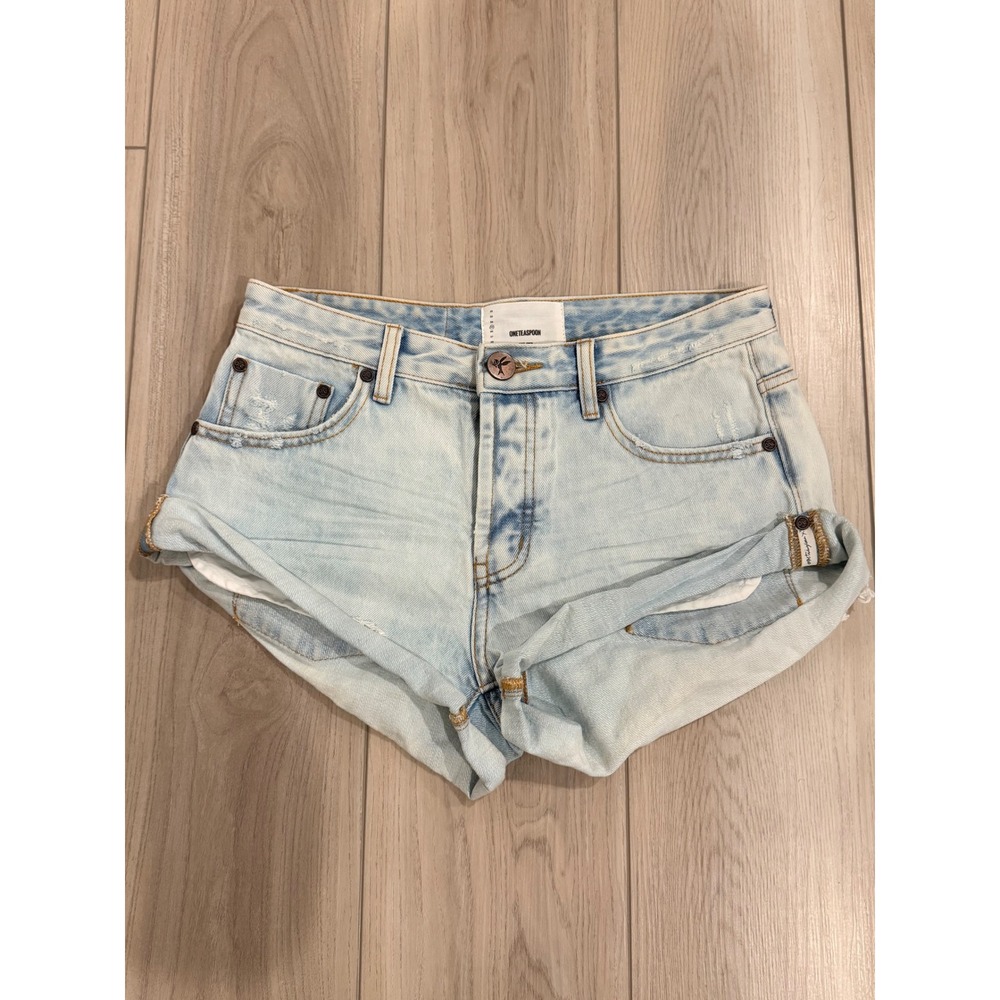 One Teaspoon Bandits Denim Shorts Womens 25 Light Blue Cuffed Distressed